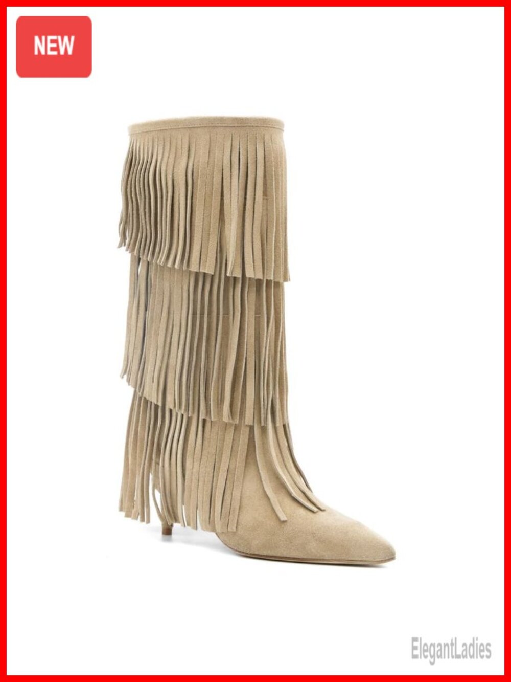 Faux Suede Fringe Knee High Cowgirl Boots Kitten Heel Western
